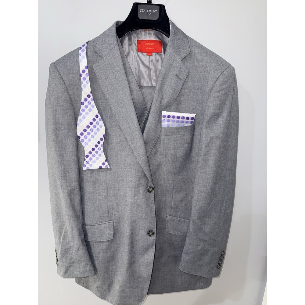 Statement Italy Suit 42R GRAY Wool Pants 38R Pleated Cuff 3pc Vest